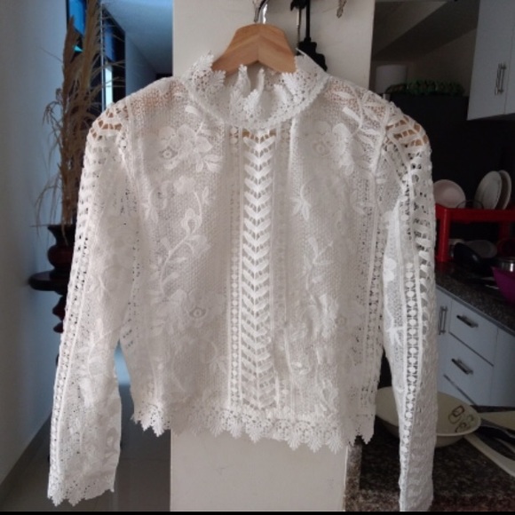 Lace High Neck Long Sleeve Top - Picture 7 of 8